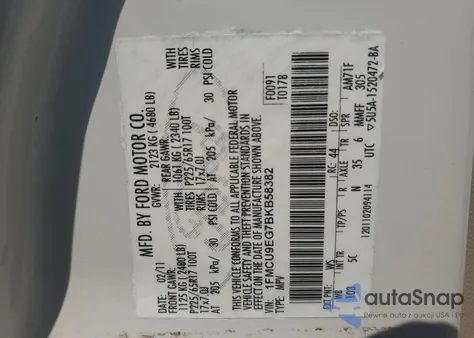 2011 Ford Escape Limited z USA, uszkodzony, nr VIN 1FMCU9EG7BKB58382